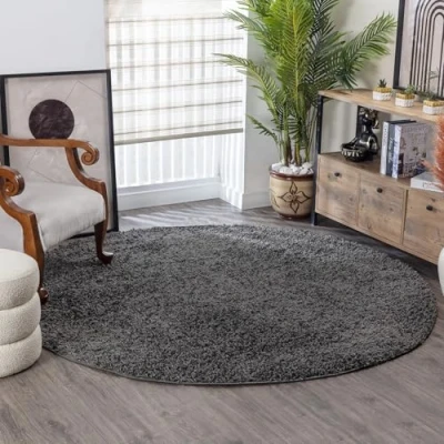 Image of Livabliss Home Shaggy Rug Modern Berber Living Room 160 cm, Soft Rugs for Bedroom Neutral Boho Fluffy Rug, Easy Care Plush Thick Pile Round Dark Grey