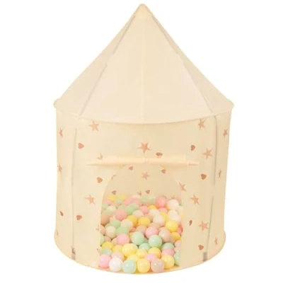 Image of Selonis Play Tent For Kids Pavilion Playhouse Children 100X130cm/100 Balls Babies And Toddlers Pop Up Indoor Outdoor, Light Beige: Pastel Beige/Pastel Yellow/White/Mint/Powder Pink