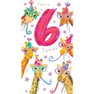 Image of Age 6 Female 6th Birthday Card Giraffes 9&quot; x 5&quot; Lovely Verse