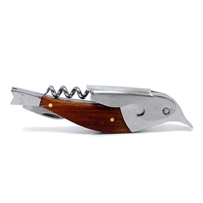 Image of Kikkerland Stained Rosewood 18/8 Stainless Steel Bird Corkscrew, Silver