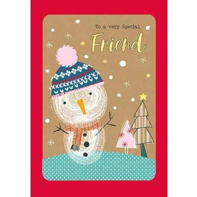 Image of Piccadilly Greetings Christmas Card To a Special Friend Naïve snowman 9 x 6 inches