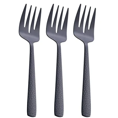 Image of FULLYWARE Matte Black Serving Fork, 9.5 inch Stainless Steel Large Heavy Duty, Satin Finish, Set of 3