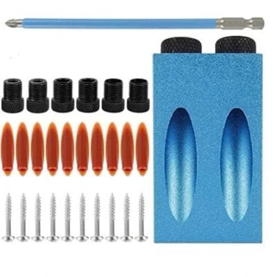 Image of 15pcs Pocket Hole Screw Jig Dowel Drill Joinery Kit Woodworking Set