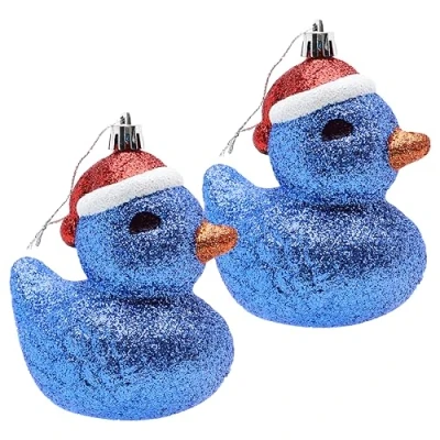 Image of Christmas Concepts® Pack of 2 110mm (4.3&quot;) Royal Blue Glittery Festive Duck Baubles Tree Decorations