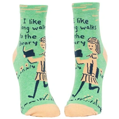 Image of Blue Q&quot;I Like Long Walks to The Library Women Ankle Socks (Size 5 10)