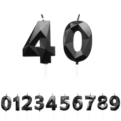 Image of FUZVOL Birthday Candles, Number 40 Candle, Black Candle for Cake, Happy Cake Candles Topper Decorations