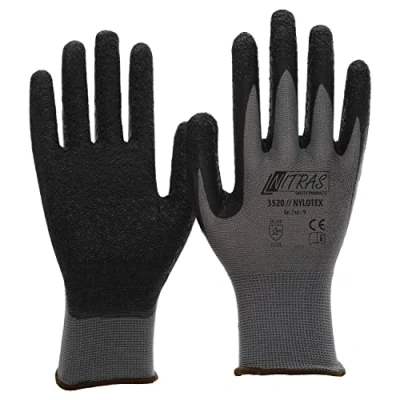 Image of Nitras Nylotex 3520 Nylon Latex Work Gloves 12 Pairs, grey/black, 9/XL
