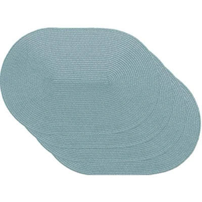 Image of Venilia Placemat Table Linen Place Mats for Dining Room Woven Oval Pattern Blue Set of 4 Vinyl Food Safe 45 x 30 cm 59115
