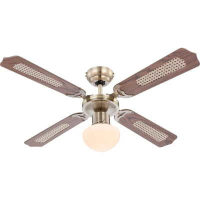 Image of Globo E27 Ceiling Fan with Antique Brass Blades, Oak/Cane