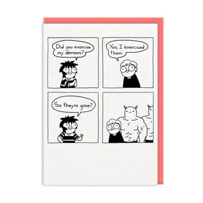 Image of Funny Birthday Card Demons Comic Style Artwork Humorous Blank Greeting