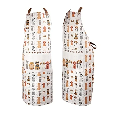 Image of SPOTTED Dog GIFT COMPANY Apron for Women Men with Pocket, Adjustable Kitchen Cooking Baking, Cute Happy Dogs Themed Gifts Lovers Chef Baker, 100% Cotton 95cmx70cm