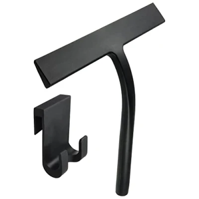 Image of igadgitz home U7224 Silicone Shower Squeegee, Wiper Blade, Window Squeegee with Storage holder Black