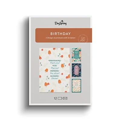Image of Dayspring Encouraging You 4 Floral Card Birthday Assortment with Writing 12 Cards &amp; Envelopes (U1198)