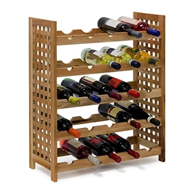 Image of Relaxdays Walnut Wine Rack For 25 Bottles: 73 x 63 cm Wooden Bottle Shelf Oiled Material 5 Shelves Bottles Per Shelf, Natural