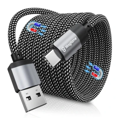 Image of Magtame USB C Cable, 150CM Magnetic A to Nylon Braided Coiled Type Fast Charging Cable for Samsung S23/S22,for Pad, Original Design Patent Product