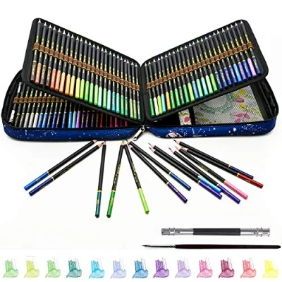 Image of TVGO Professional Watercolour Pencils Set, 120 Coloured with Brush, ideal for Adults, Kids and Artists Colouring, Blending, Layering Techniques