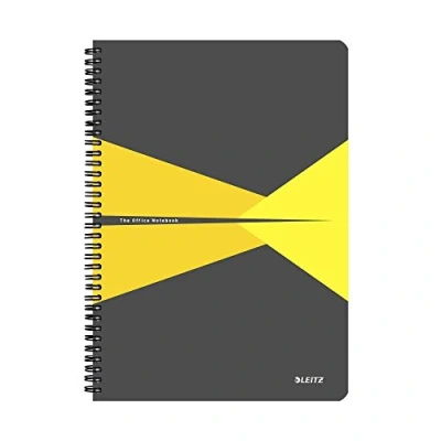 Image of Leitz 44960015 A4 Stiff Cover Notebook, Yellow (Wire Bound, 90 Sheets, Ruled, 1 Bookmark, gsm Ivory Paper, Office Range)