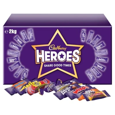 Image of Cadbury Heroes Chocolate Bulk Share Box, Assorted Mini Size Milk Bars, 2 kg (Pack of 1)