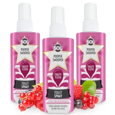 Image of 3pk x 60ml SOL Pooper Swooper Toilet Spray Fruity Flush Fragrance Odour Masking Air Fresheners Poop Cleaning Products