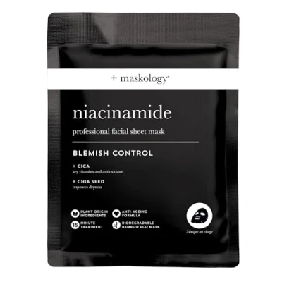Image of MASKOLOGY NIACINAMIDE Professional Sheet Mask Pack of 1 Face Masks Skincare for Blemish Control CICA &amp; Chia seed Anti Aging Formula