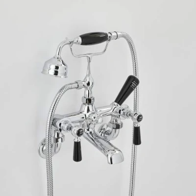 Image of Milano Elizabeth Traditional Wall Mounted Bath Shower Mixer Tap with Lever Handles Chrome and Black