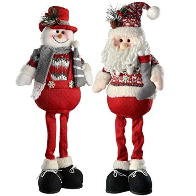 Image of WeRChristmas Standing Santa Snowman Christmas Decorations, 51 cm Red/Grey, Set of 2