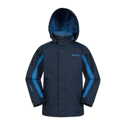 Image of Mountain Warehouse Samson Kids Waterproof Jacket Taped Seams Rain Jacket, Adjustable Cuffs Boys Triclimate Coat, Mesh Lined Girls Raincoat For Travelling Navy Teen Size 13 Years