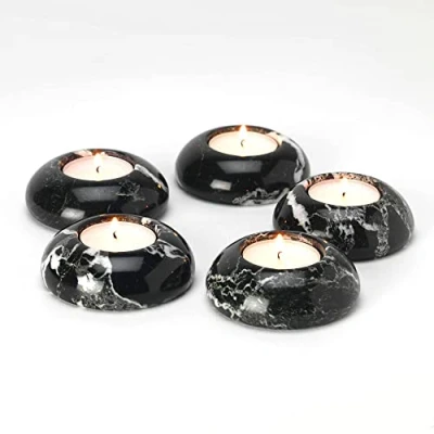 Image of Set of 5 Black Marble Dome Tea Light Candle Holders Lights Included!
