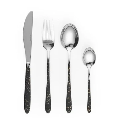 Image of Salter BW09496 16 Piece Cutlery Set 18/0 Stainless Steel Tableware for 4 Place Settings, Speckled Marble Gold Design Handles, Hand Wash Only, Includes Forks, Knives, Teaspoons and Tablespoons