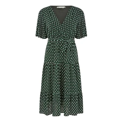 Image of Yumi Black Dot Print Mesh Stretch Midi Skater Dress 12