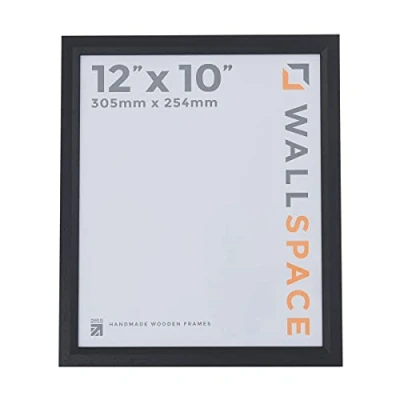 Image of Wall Space 12x10 Black Frame Bevelled Wooden Photo inches Grained WOOD 10x12 Picture Frames made from with REAL GLASS 12 x 10