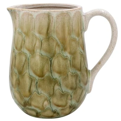 Image of Lesser &amp; Pavey Elements Fish Scale Tortoiseshell Round Jug Vase With Handle 17cm Brown or Green Neutral Tones (Green)