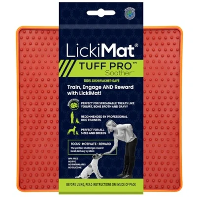 Image of LickiMat PRO Tuff Soother for Dogs, Heavy Duty Dog Lick Mat, Calmer, Alternative to Puzzle Toys and Slow Feeder Bowls. Perfect Peanut Butter, Yoghurt, Healthy Treats Distraction. (Orange)