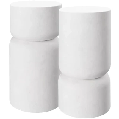 Image of TecTake® Set of 2 Side Tables in Chubby Design, Robust &amp; Durable Magnesium Oxide, Scratch Weather Resistant Table for Indoor Outdoor Use Ideal Bedside Coffee White
