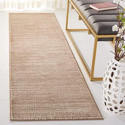 Image of SAFAVIEH Glam Solid Color Rug for Living Room, Dining Bedroom Vision Collection, Short Pile, in Light Brown, 66 X 244 cm