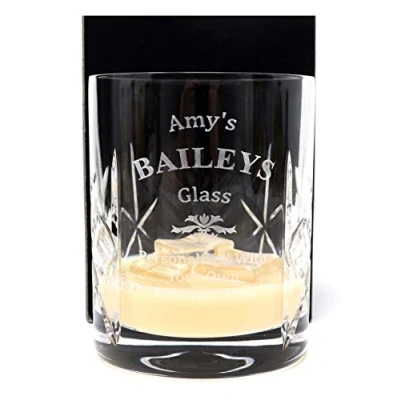 Image of Regalo Personalised Engraved Crystal Glass Tumbler Baileys Design (Cardboard Gift Box)