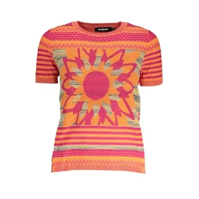 Image of Desigual Lucca 23SWTKAD 1970s Flower Orange Knit Tshirt