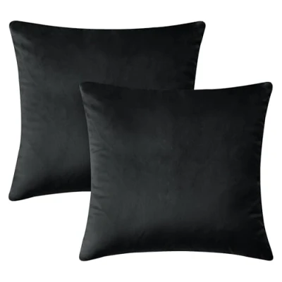 Image of Hafaa Cushion Covers 45 x cm Decorative Throw Pillow Set of 2 Square Pillowcases Black Velvet Cover for Sofa Bedroom Couch, 18x18 Inches