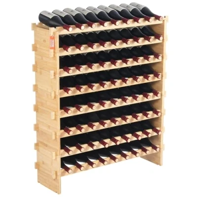 Image of VEVOR 72 Bottle Upgrade Modular Wine Rack, Continuously Store Pinot Bottles, 8 Tier Bamboo Wood Storage Floor Freestanding Wines Holder Display Shelf, Wobble Free Shelves for Kitchen Bar Cellar