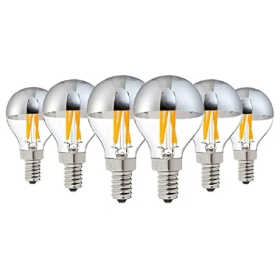 Image of KUNOQXHA 4W G45 Edison LED Bulb 40W Equivalent Half Chrome Silver Tipped Dimmable Vintage Filament Bulbs E14 Base Warm White 2700K Decorative Globe Light 6 Pack