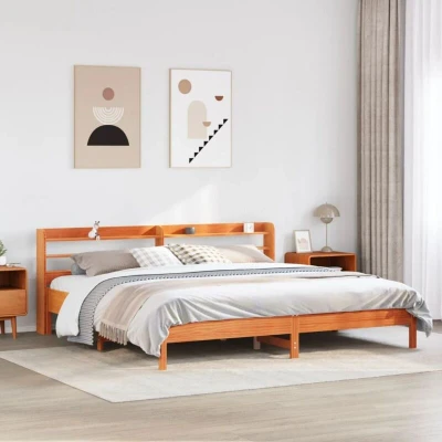 Image of Bed Frame without Mattress Wax Brown 180x200 cm Super King Solid Wood Pine Vidaxl