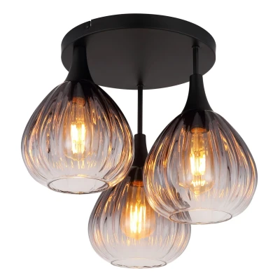 Image of Olsen Shade Cluster Ceiling Light Matt Black Smoke Glass 3x E27