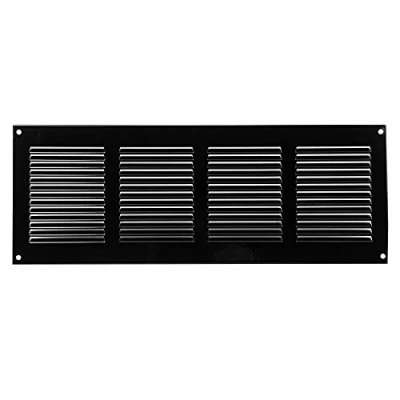 Image of Air Vent Grille 400mm x 150mm Fly Screen Flat Louvre Duct Cover (Black)