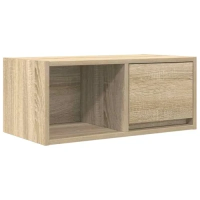 Image of vidaXL engineered wood TV cabinet in sonoma oak living room wall mounted 60x31x25.5 cm storage unit media with drawer