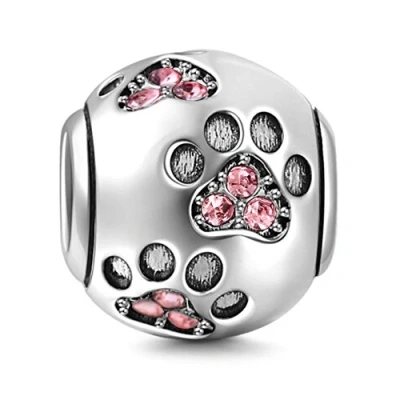 Image of Dog Paw Charm 925 Sterling Silver Footprint Animal Birthday Pet for Pandora Bracelet (Pink)