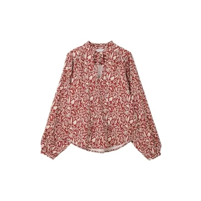Image of LightHouse Women&#039;s Grace Cotton Viscose Stretch Shirt Ladies Blouse with Tie Neck Rust Floral 16