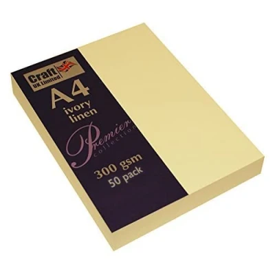 Image of Craft UK 2392 A4 Ivory Recycled Linen Card 300 GSM 50 Sheets