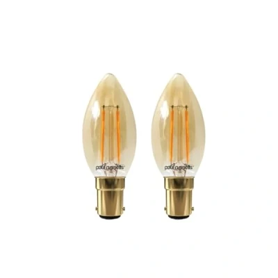 Image of paul russells LED Candle Filament Bulbs Pack of 2 2.5W 20W Equivalent 200LM Lumen 2200K SBC B15D Small Bayonet Cap C35 Bulb Energy Saving Light Non Dimmable Extra Warm White Lamp