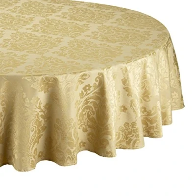 Image of Palazzo Damask Antique Gold Christmas Round (Circular) Tablecloth Ideal For 4 6 Place Settings (69in 175cm Diameter Approx)