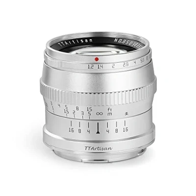 Image of TTArtisan 50mm f1.2 APS C Metal Bodied Lens Compatible with Fuji FX Mount Silver